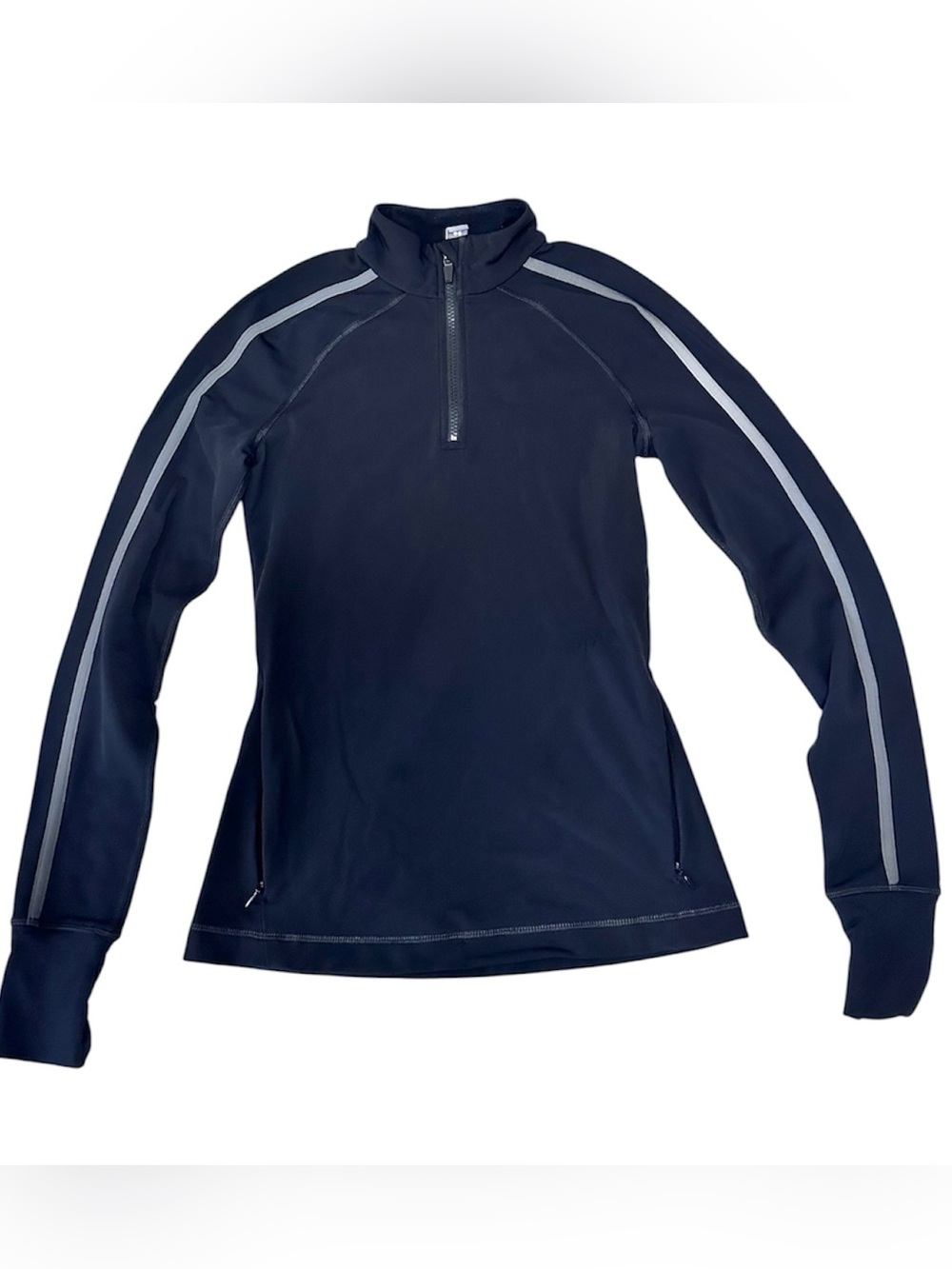 Sweaty Betty Navy Half-Zip Pullover with Gray Stripes